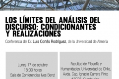 Conferencia del profesor visitante, Luis Cortés, “Los límites del análisis del discurso: condicionantes y realizaciones”, 17 de Octubre 2016, 18:00, Sala de conferencias Ives Benzi